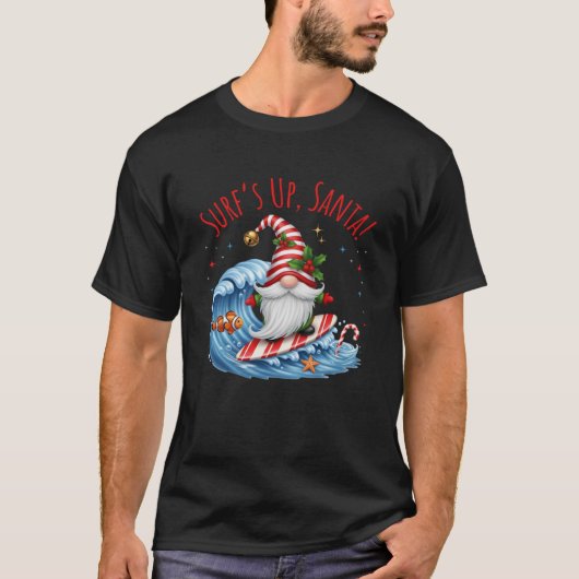 Surf s Up Santa Funny Christmas Gnome Swea T-Shirt (Vorderseite)
