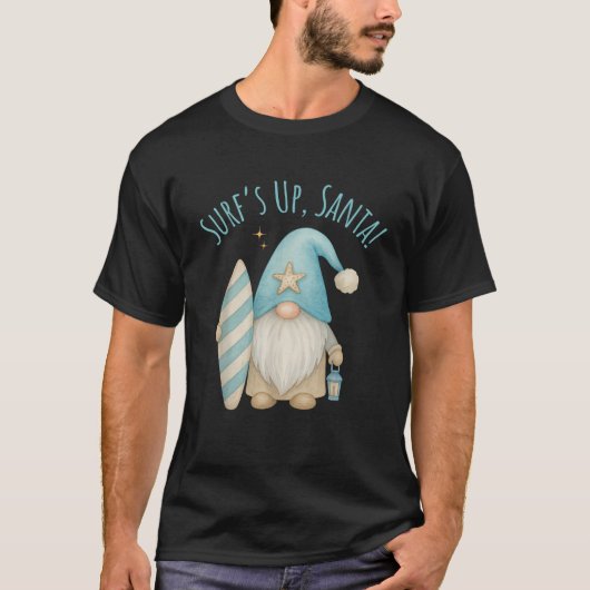 Surf s Up Santa Funny Christmas Gnome T-Shirt (Vorderseite)