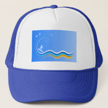 Surf’s Up Surfer Surfing Silhouette Blue Hat