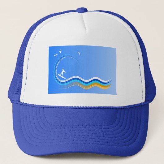 Surf’s Up Surfer Surfing Silhouette Blue Hat Truckerkappe (Vorderseite)