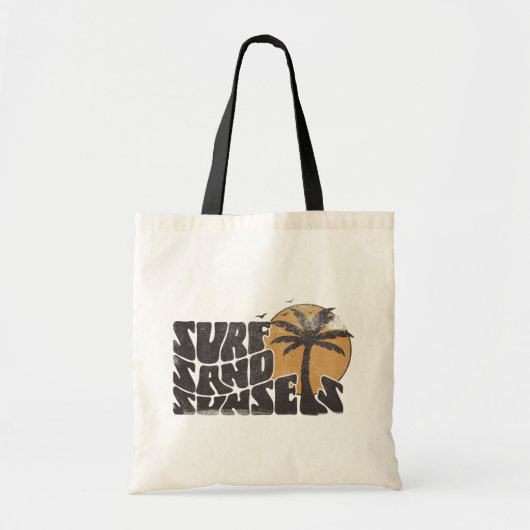Surf Sand Sunsets Beach Life Palm Tree Tragetasche (Vorne)