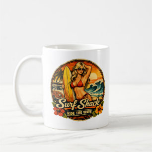 Surf Shack Surfer Pin-Up   Reite Die Welle Strand Kaffeetasse
