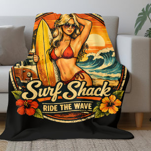 Surf Shack Surfer Pin-Up   Reite Die Wellen Strand Fleecedecke