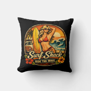 Surf Shack Surfer Pin-Up   Reite die Wellen Strand Kissen