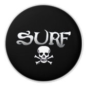 Surf Skull Schwarze Keramik Knopf Keramikknauf (Vorderseite)