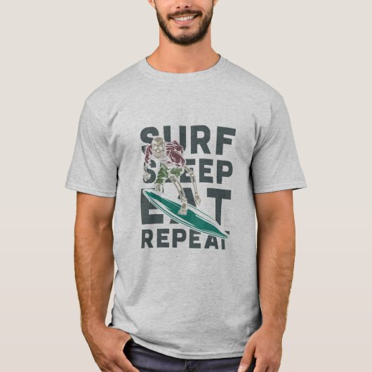 Surf Sleep essen Wiederholung Vintager Surfdesign T-Shirt (Vorderseite)