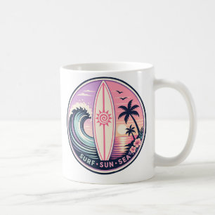 Surf • Sonne • Meer Retro Tropen-Welle-Abzeichen Kaffeetasse