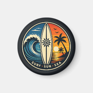 Surf Sun Sea Vintage Abzeichen – Surfboard Sonnenu Magnet