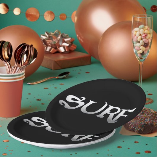Surf-Teller mit schwarzem Großpapier Pappteller (Multi)