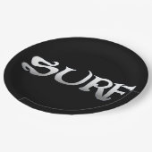Surf-Teller mit schwarzem Großpapier Pappteller (Schrägansicht)