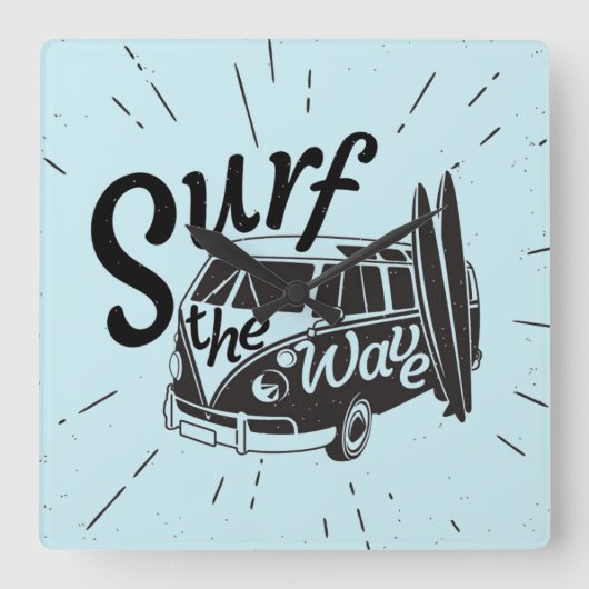 Surf The Wave Quadratische Wanduhr (Vorderseite)