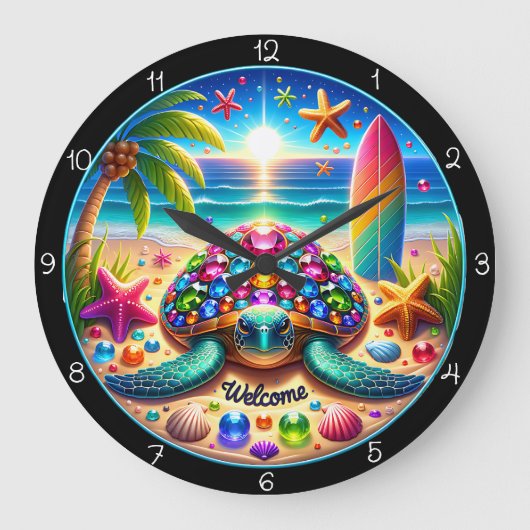 Surf Turtle Beach Welcome Clock Große Wanduhr (Vorderseite)
