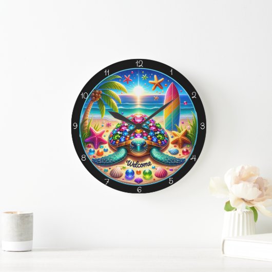 Surf Turtle Beach Welcome Clock Große Wanduhr (Zuhause)