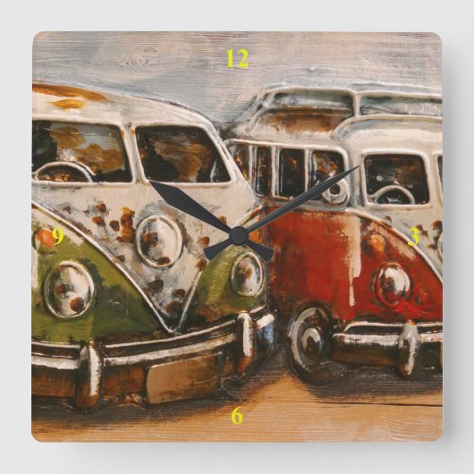 Surf Typ Campervans. Quadratische Wanduhr (Vorderseite)