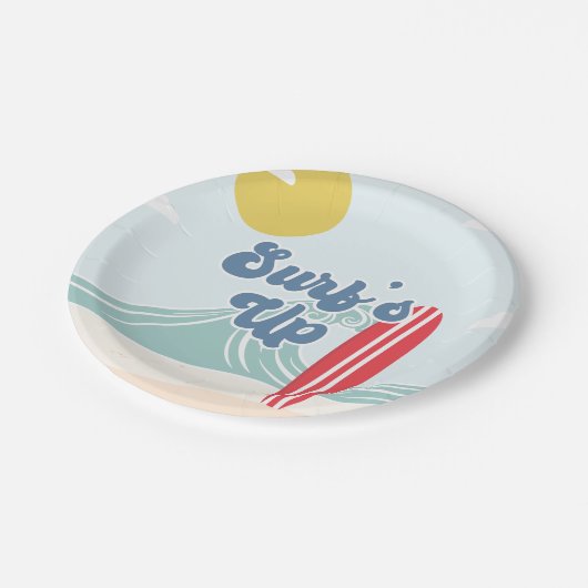 Surf Up Beach Geburtstag Pappteller (Schrägansicht)