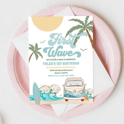 Surf Van Beach Geburtstagseinladung Einladung