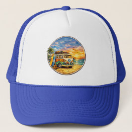 Surf Van Retro 60s Hippie Beach Life Sunset Surfer Truckerkappe