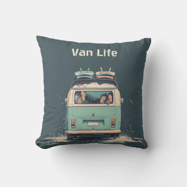 Surf Van Splash – Retro-Strandcamper Kissen (Vorderseite)