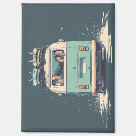 Surf Van Splash – Retro-Strandcamper Magnet (Vorderseite)