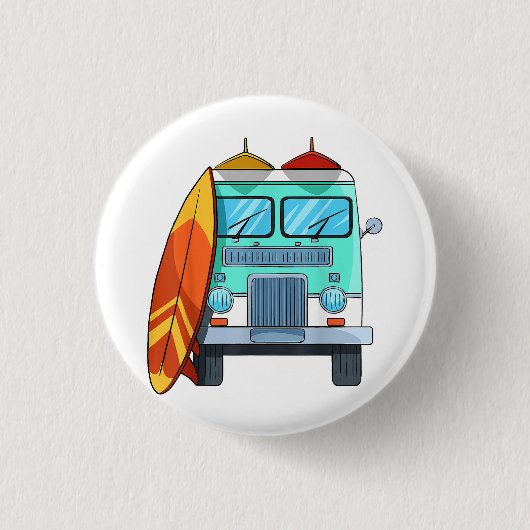 Surf Van Surfboard Palmen Tree Surfen Wellenreiten Button (Vorderseite)