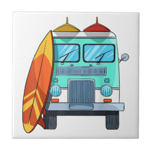 Surf Van Surfboard Palmen Tree Surfen Wellenreiten Fliese