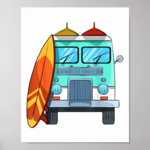 Surf Van Surfboard Palmen Tree Surfen Wellenreiten Poster