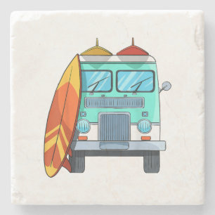 Surf Van Surfbrett Palmen Surfen Surfer Wellen Steinuntersetzer