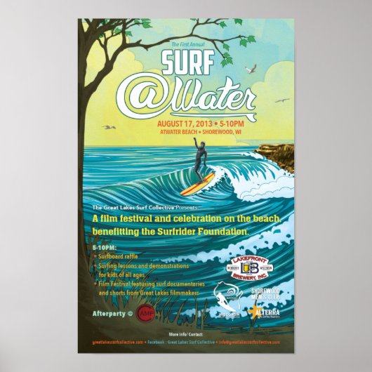 Surf @Water Poster - 11 Zoll x 17 Zoll (Vorne)