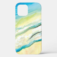 Surf Watercolor Blue Waves und Sandstrand