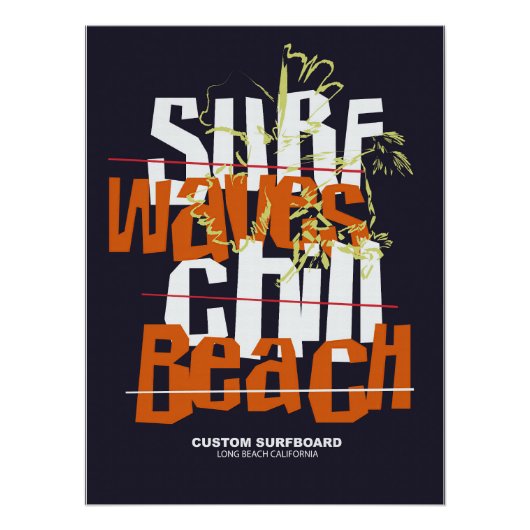 Surf Waves Custom Beach Long Beach Poster (Vorderseite)