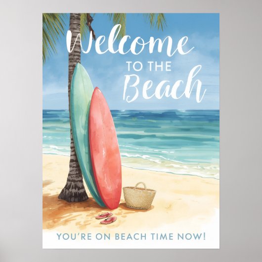 Surf Willkommen am Strand Surfbrett Küste Poster (Vorne)