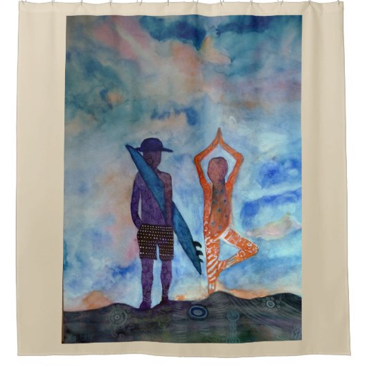 Surf Yoga Duschvorhang (Vorderseite)