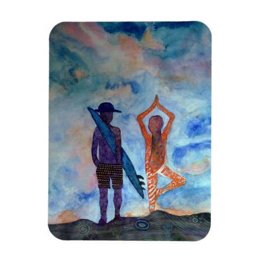 Surf Yoga Sunset Faia Zeichnend Art Foto Magnet (Vertikal)