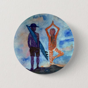 Surf Yoga Sunset Zeichnend Boho Abzeichen Button