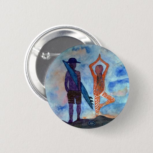 Surf Yoga Sunset Zeichnend Boho Abzeichen Button (Vorne & Hinten)