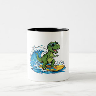 Surfasaurus ein surfender Dinosaurier Zweifarbige Tasse