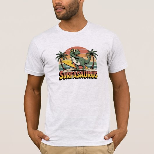 Surfasaurus Retro Surfing Dinosaur T-Shirt (Vorderseite)