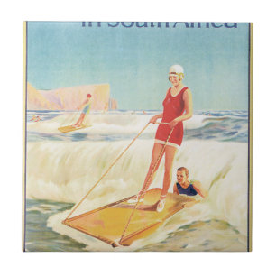 Surfbaden in Südafrika Vintage-Reiseposter Fliese