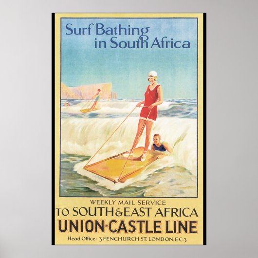 Surfbäder in Südafrika Vintage Travel Poster (Vorne)