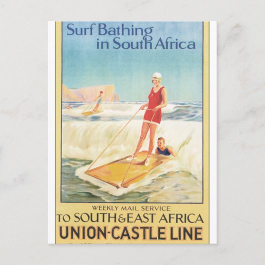 Surfbäder in Südafrika Vintage Travel Poster Postkarte (Vorderseite)