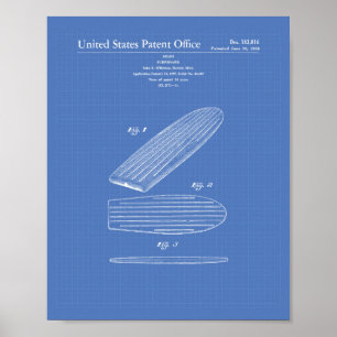 Surfboard 1958 Patentart Blueprint Poster