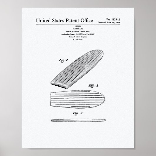 Surfboard 1958 Weißbuch zum Thema Patentkunst Poster (Vorne)