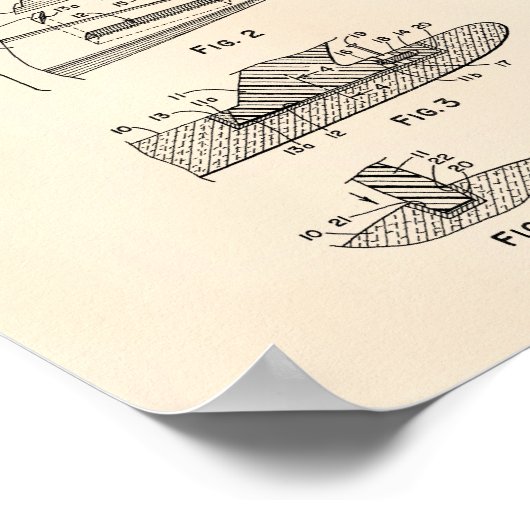 Surfboard 1969 Patent Art Old Peper Poster (Ecke)