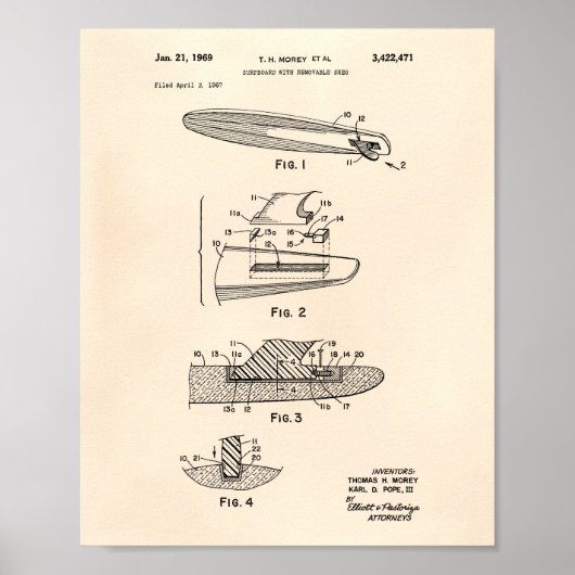 Surfboard 1969 Patent Art Old Peper Poster (Vorne)