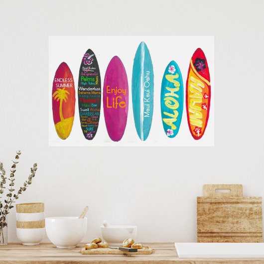 Surfboard Art Wall Aloha Poster (Küche)