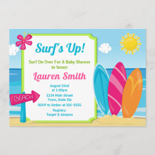 Surfboard-Baby-Shower-Einladung Surferin Mädchen Einladung