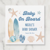 Surfboard Beach Baby an Bord Babydusche Geschenkanhänger (Vorderseite)