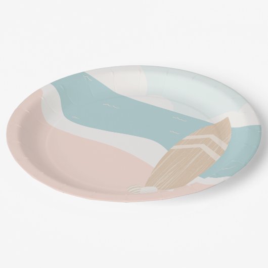 Surfboard Beach Baby Dusche Pappteller (Schrägansicht)