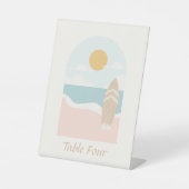 Surfboard Beach Baby Dusche Tischnummer Sockelschild (Vorderseite)