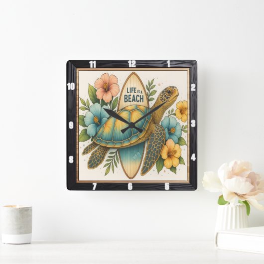 Surfboard Beach Life Quadratische Wanduhr (Zuhause)